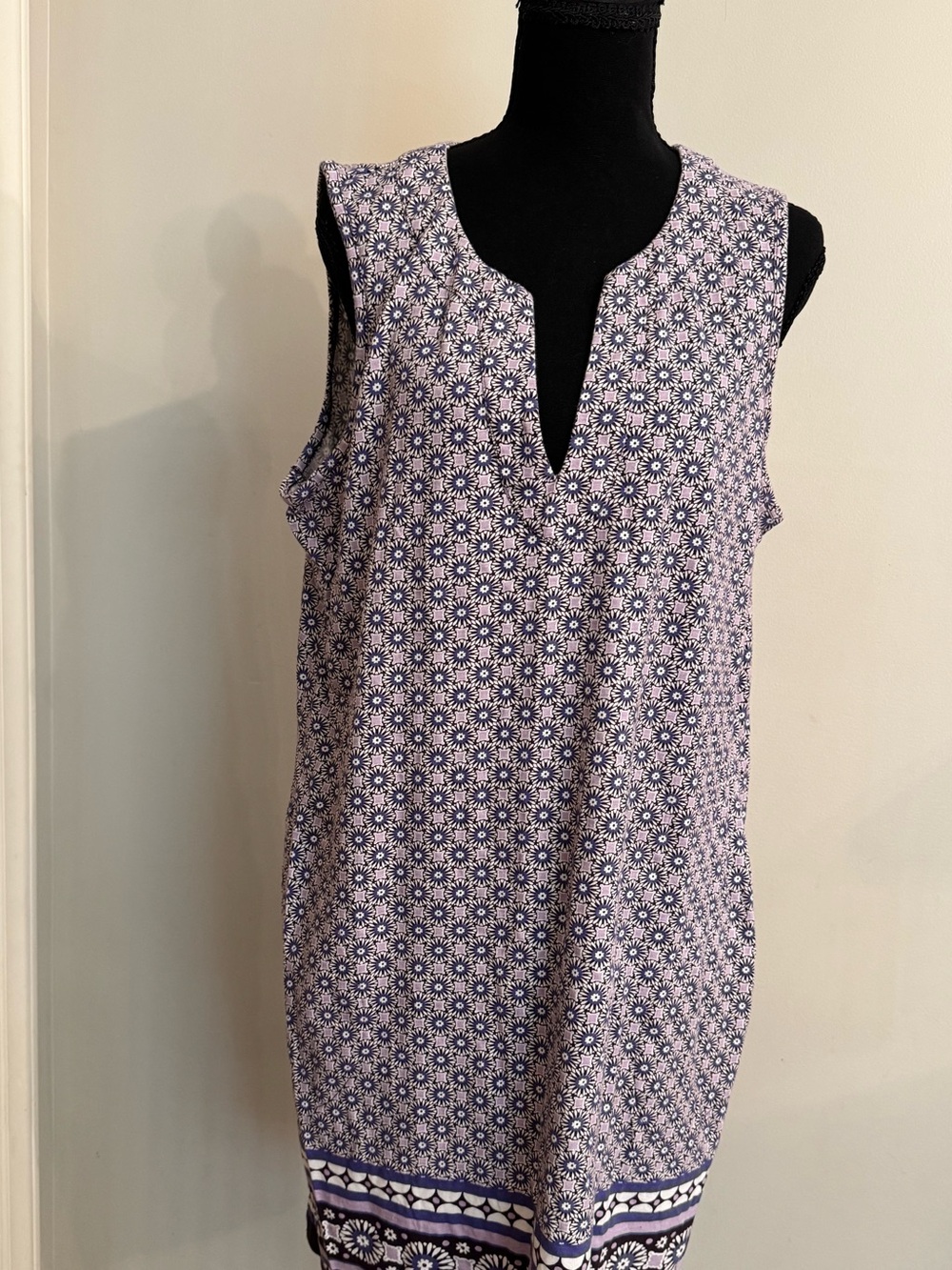 Lands' End Purple and White Sleeveless Printed Tunic Dress